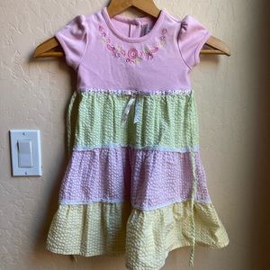 Girls pastel pink dress with lace trim